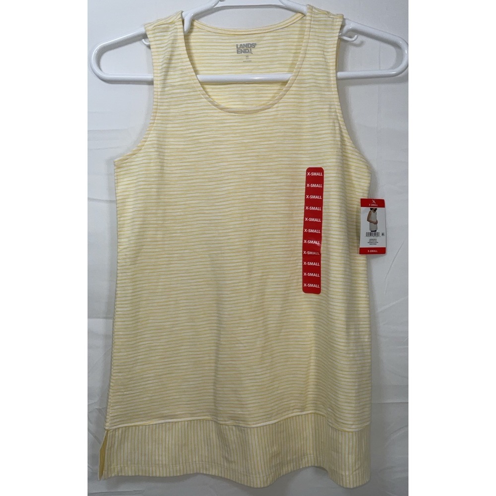 NWT Women's Lands' End Yellow & White Striped Flowy Cotton Tank Top - XS
